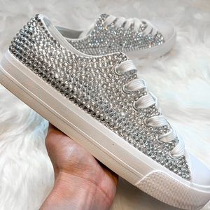 Custom Bling Rhinestone White Sneakers Bedazzled Tennis Shoes